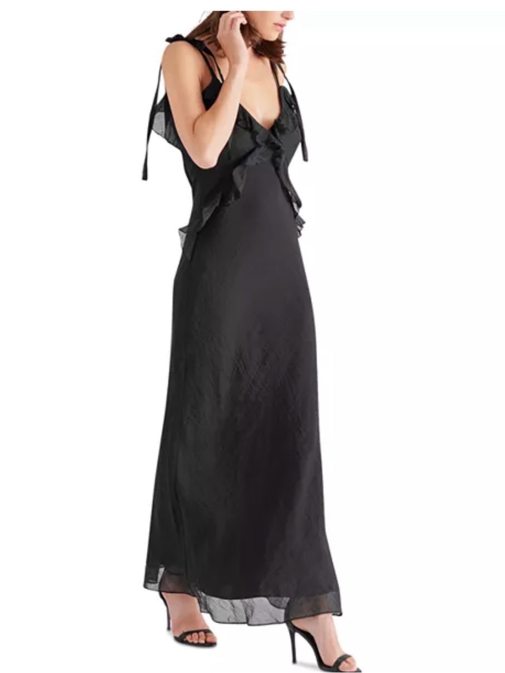 Steve Madden Black Ruffle Tie-Shoulder Maxi Dress